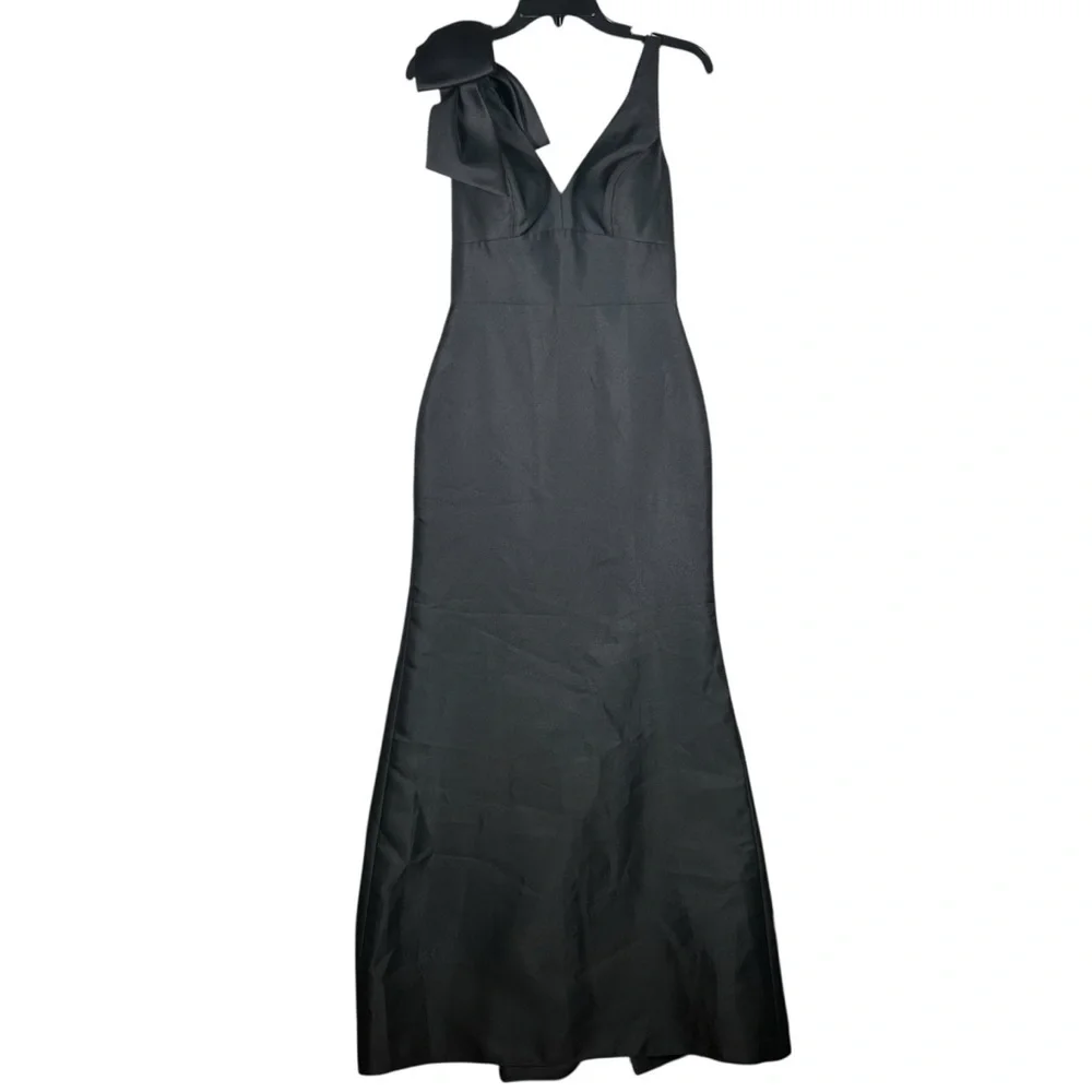 Alfred Sung Black Bow Sleeveless Satin Twill Trumpet Formal Gown Sz 2 $269 D863 - Picture 3 of 10